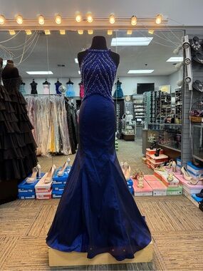 MORI LEE Z6367 ROYAL BLUE SIZE 4 ONE OF A KIND MERMAID HALTER TOP FORMAL GOWN